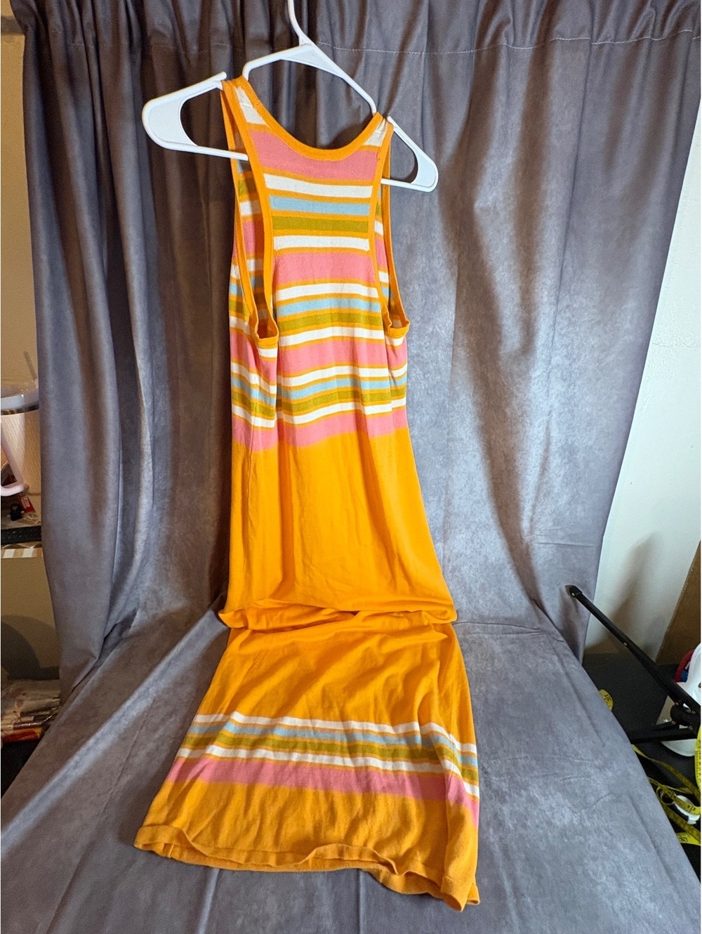 Trina Turk Orange Pink Striped Racerback Maxi Dress Size M Cotton Modal